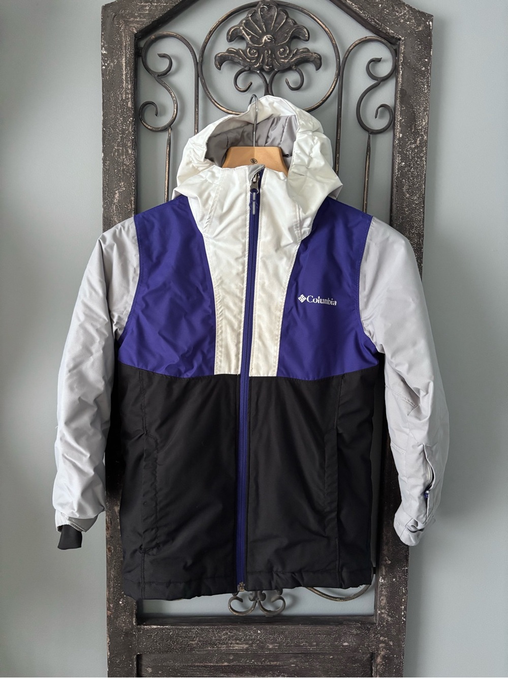 Columbia Kids Colorblock Hooded Jacket - Purple, White, Black,Gray